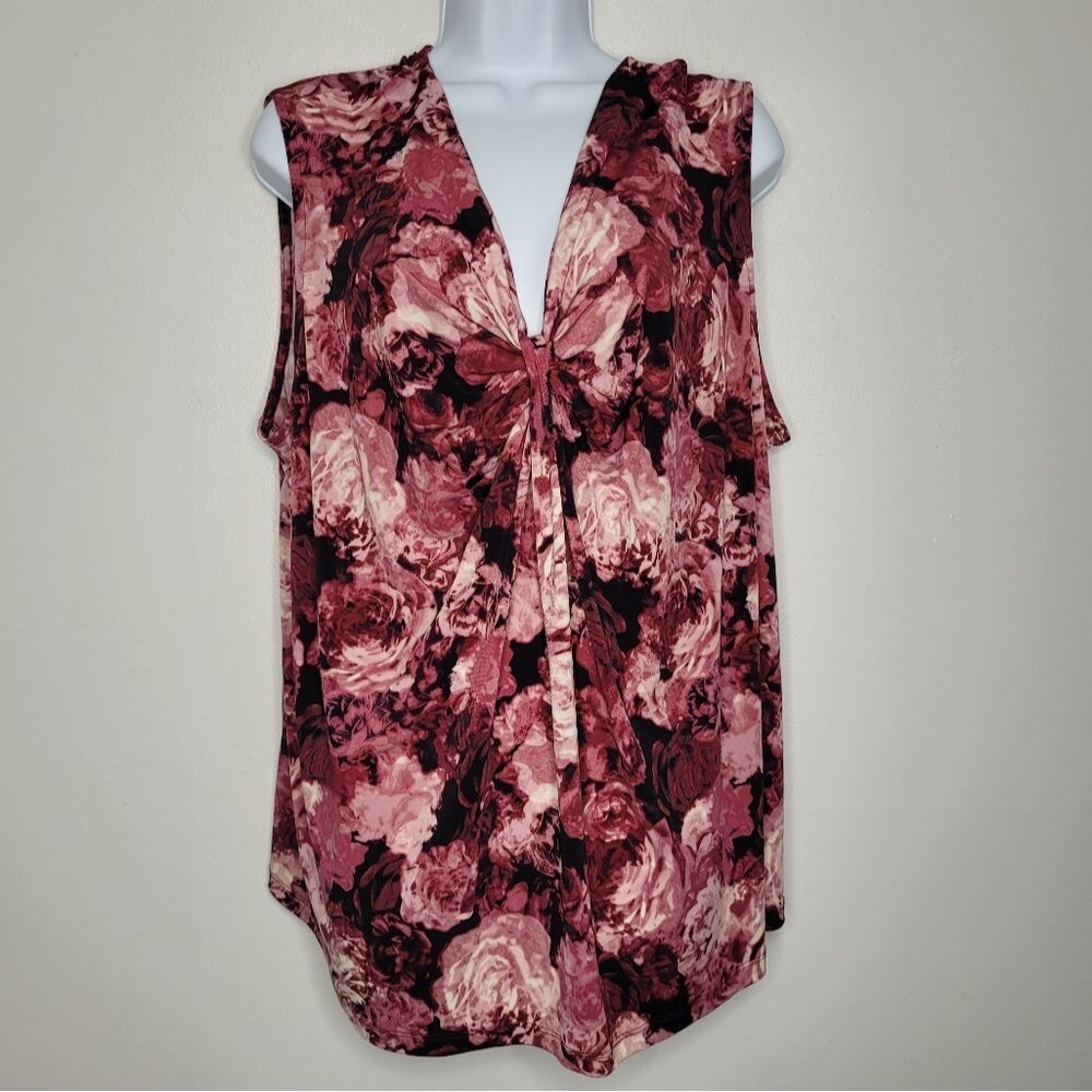 Vintage y2k dark romantic pink floral deep v Sleeveless plus size stretch top 2x